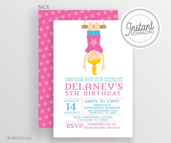 DIY Gymnastics Invitation - Printable Gymnastics Invitation - Girl Gymnastics - Templett Invitation - Print or email however you want Il_570xn