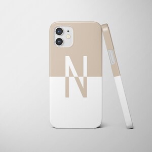 Custom Initial iPhone Case: Beige & White, Any Color