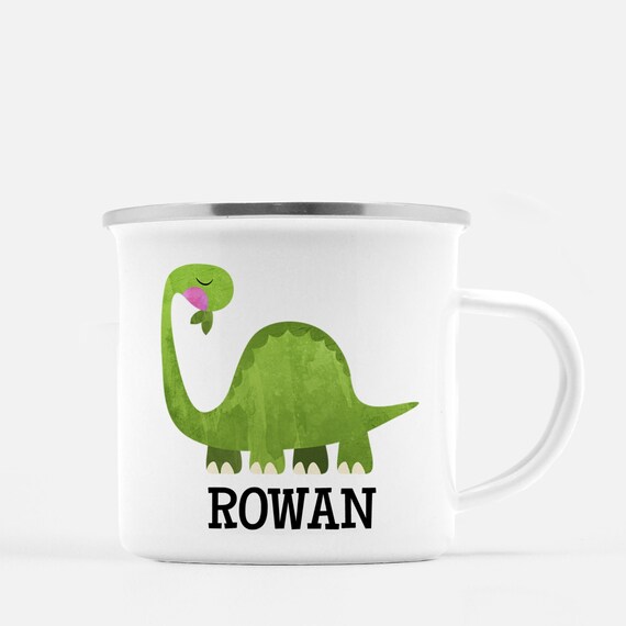 Dinosaur Brontosaurus Camp Mug, Personalized, Kids Mug, Metal Won't Break Il_570xn