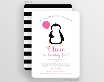 Penguin Invitation | Girls Birthday Invitation | Penguin Party | Winter Onederland | Frozen Invitation | Ice Skating Party Invitation