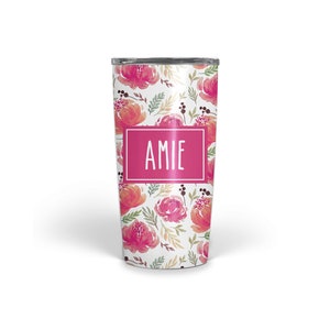 Stainless Steel, Pink Floral 20 oz. Tumbler - Eco Friendly - Double Walled  -  Perfect for coffee, tea or soda - keeps hot/cold