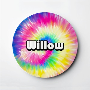 Personalized Kid&#39;s Plate, Tie Dye fun retro design - pink, ThermoSāf® Plate