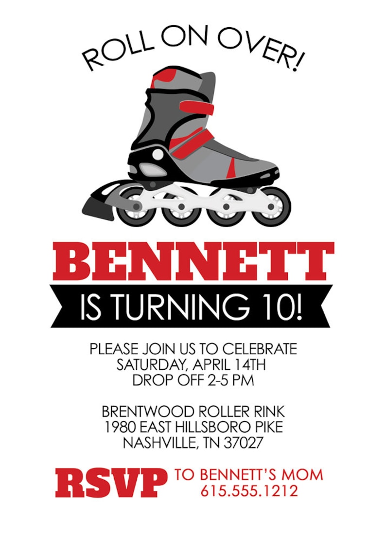 Roller Skating or Rollerblading Birthday Party Invitations . | Etsy
