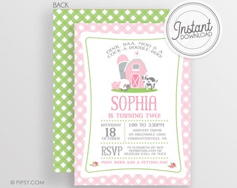 Pink Farm Birthday Party Invitation - Instant Download & Editable Invitation - Personalize at home with Templett