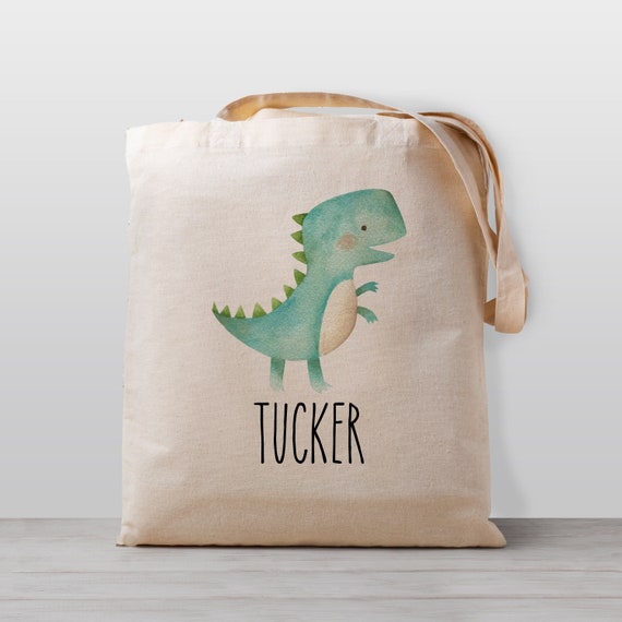 Personalized Dinosaur Tote Bag, Name, Boy Girl Kids, Gender Neutral Canvas Bag, t-rex, tyrannosaurus rex Il_570xn