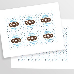 Donut favor tags, DIY, Instant download, chocolate with blue sprinkles Printable DIY with fully editable text, edit on Templett.com image 3