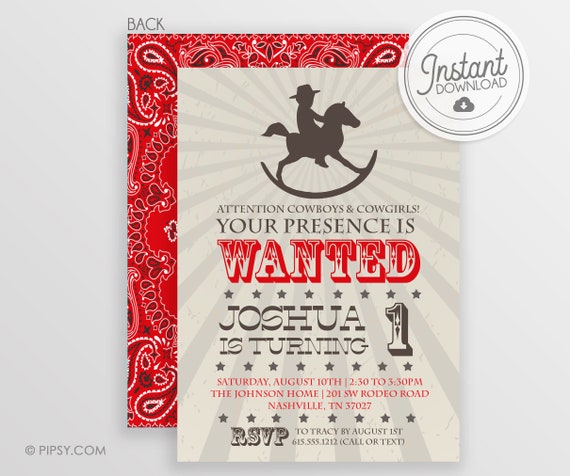 Cowboy Rocking Horse Birthday Party Invitation - Western Party - DIY - Instant Download EDITABLE - Personalize at home with Templett Il_570xn