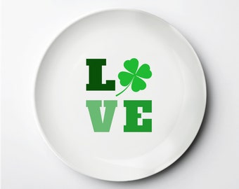 St. Patrick's Day, ThermoSāf® reusable plate, love, dishwasher, microwave safe, personalized