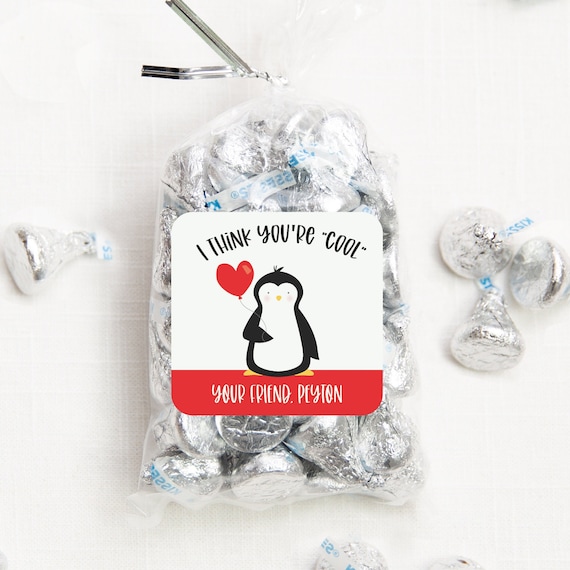 Valentine Stickers Personalized, Penguin - You're Cool, Favor Stickers, Class Valentine, Favors, Treat Bags Il_570xn