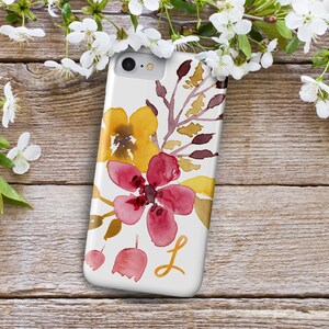 Floral iPhone Personalized Case, Feminine Initial Yellow & Pink cover, for the iPhone 14 Pro Max Plus image 2