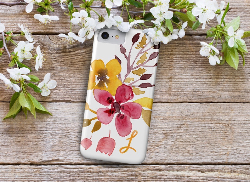 Floral iPhone Personalized Case, Feminine Initial Yellow & Pink cover, for the iPhone 14 Pro Max Plus image 2