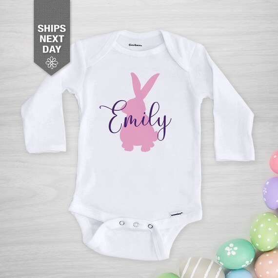 Bunny silhouette personalized Onesie® - Baby Gerber Onesie® - Baby's first Easter - Choose your colors Il_570xn