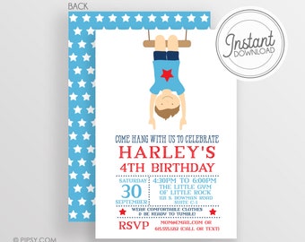 DIY Gymnastics Invitation -  Printable Gymnastics Invitation - Boy Gymnastics - Templett Invitation - Print or email however you want