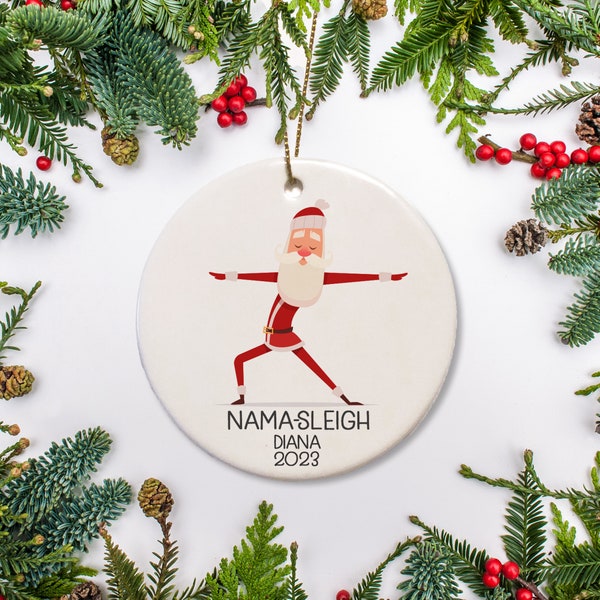 Yoga Christmas Ornament, Yoga Santa "Nama-sleigh" ,  Gift for Yogi, Yoga Teacher, Meditation, funny yoga gift