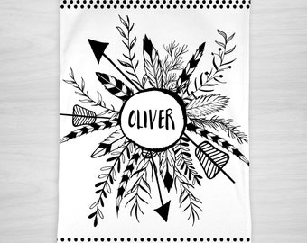 Personalized Baby Blanket, Boy Baby blanket, Feathers Arrows Tribal Receiving Blanket, Crib Blanket, Swaddling Blanket, Baby Shower Gift