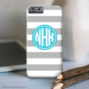 iPhone Personalized Case with bold gray Stripes and classic monogram Choose any Custom Color Scheme iPhone 14 and prior models image 2