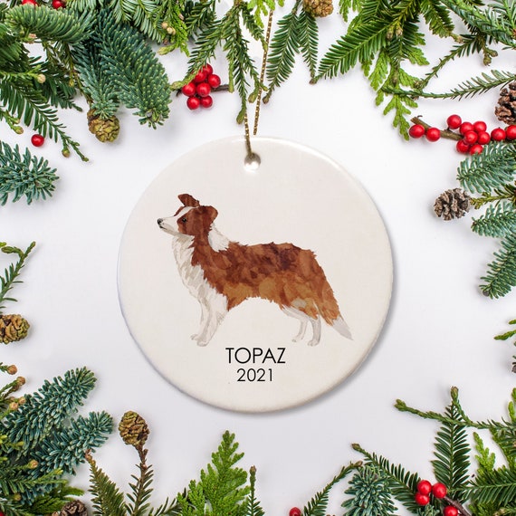 Border Collie - Reddish Brown - Personalized Christmas Ornament - Christmas Gift for Dog Lovers Pet's first Christmas Family Dog 2021 Il_570xn