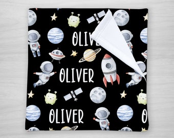 Baby Name Blanket with Outer Space Astronaut Theme, Rocket, Alien, UFO, Fleece, sherpa or Swaddle, Personalized Baby Blanket, Mom Baby Gift