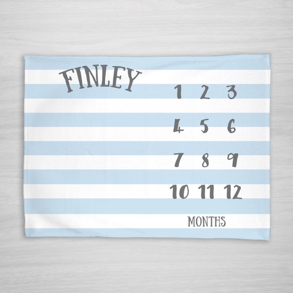 Baby Milestone Blanket Blue Stripes Baby Month Blanket Boy Baby