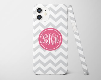 iPhone Personalized Case with Chevron pattern and bold classic monogram, Custom Colors, iPhone 14 Pro Max and earlier models