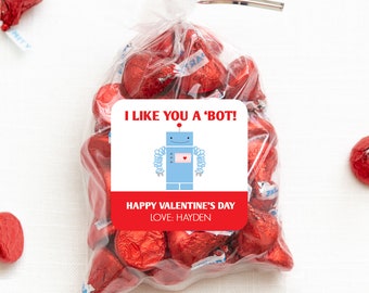 Valentine's Day Stickers - Robot - I like you a "bot" - 12 per sheet or print at home digital file