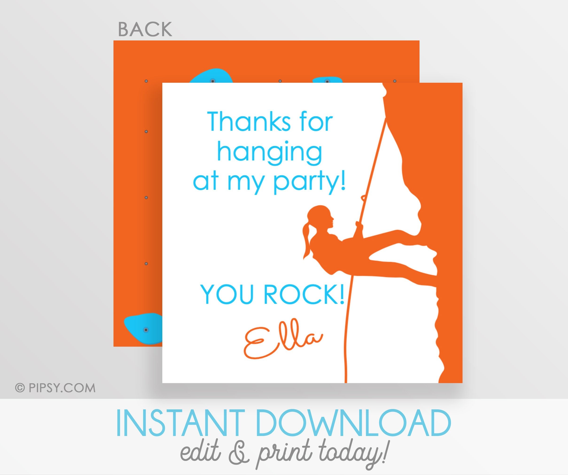 Girl Rock Climbing Party Square Gift Tag Set Printable DIY Etsy