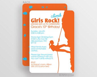 Girl Rock Climbing Birthday Invitation - Girls Rock - Birthday Invitation - Pick your own colors