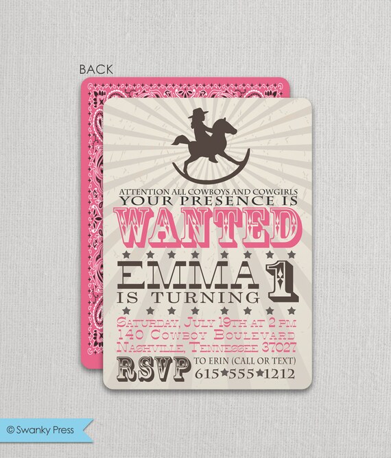 Cowgirl Birthday Invitation | Cowgirl Party Invite | Rocking Horse Cowgirl Invitation | Cowgirl Party | Cowgirl Invite Il_570xn