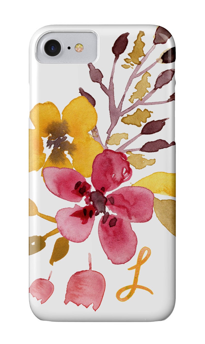 Floral iPhone Personalized Case, Feminine Initial Yellow & Pink cover, for the iPhone 14 Pro Max Plus image 3