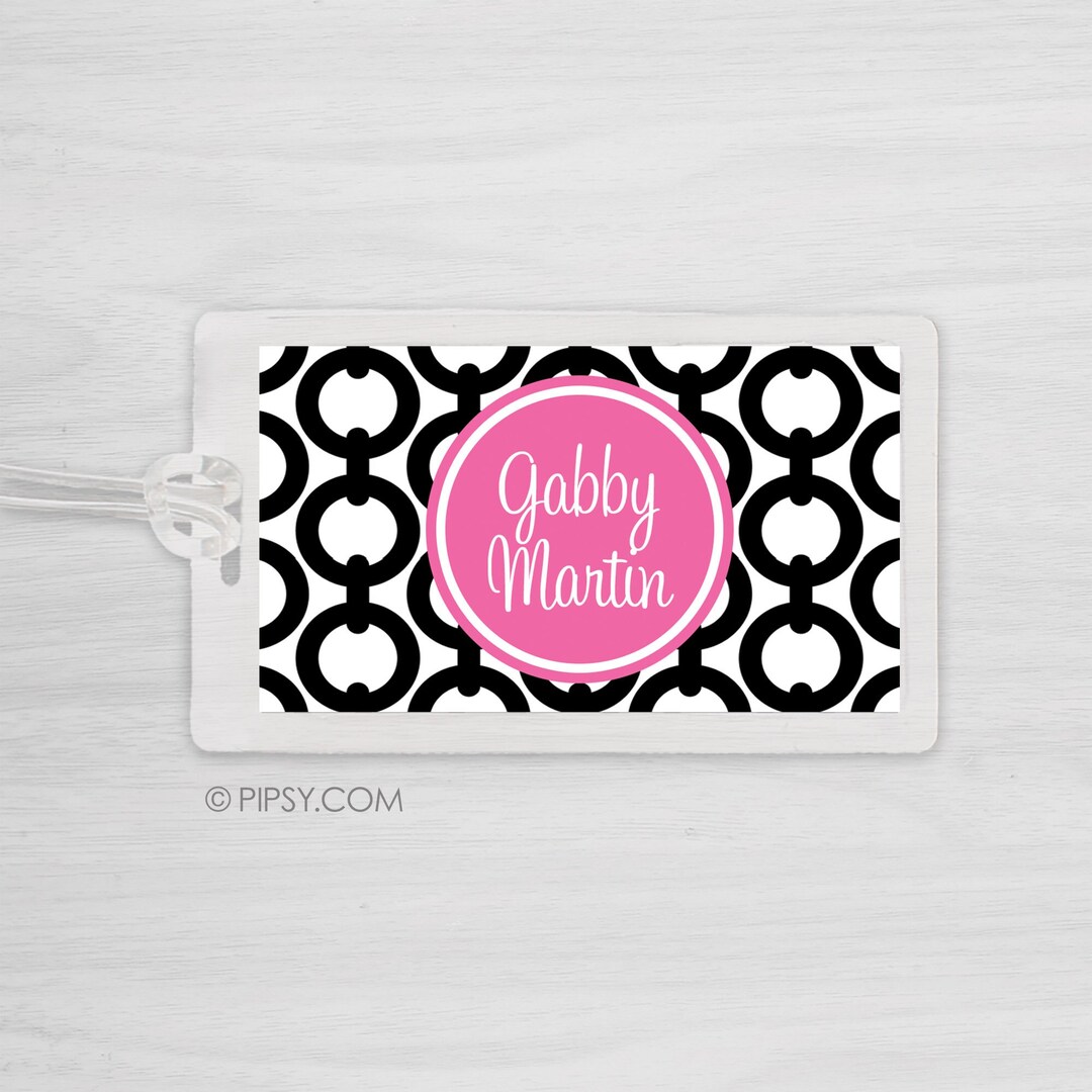 Laminated Bag Tag Chain Pattern Bag Tag Luggage Tag Pink and Black or Choose Any Color Girls Bag