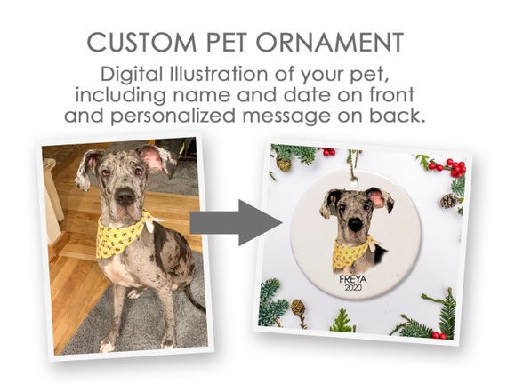 Custom Dog Ornament - Digitally Illustrated Christmas Ornament using your photo of your dog Il_570xn