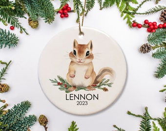 Chipmunk Christmas Ornament, Kid's Christmas Ornament, Baby's First Christmas Ornament, Personalized Ornament, Keepsake newborn gift