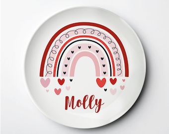 Valentine's Day Plate, Kids Personalized ThermoSāf® reusable plate, Modern Rainbow, dishwasher, microwave safe