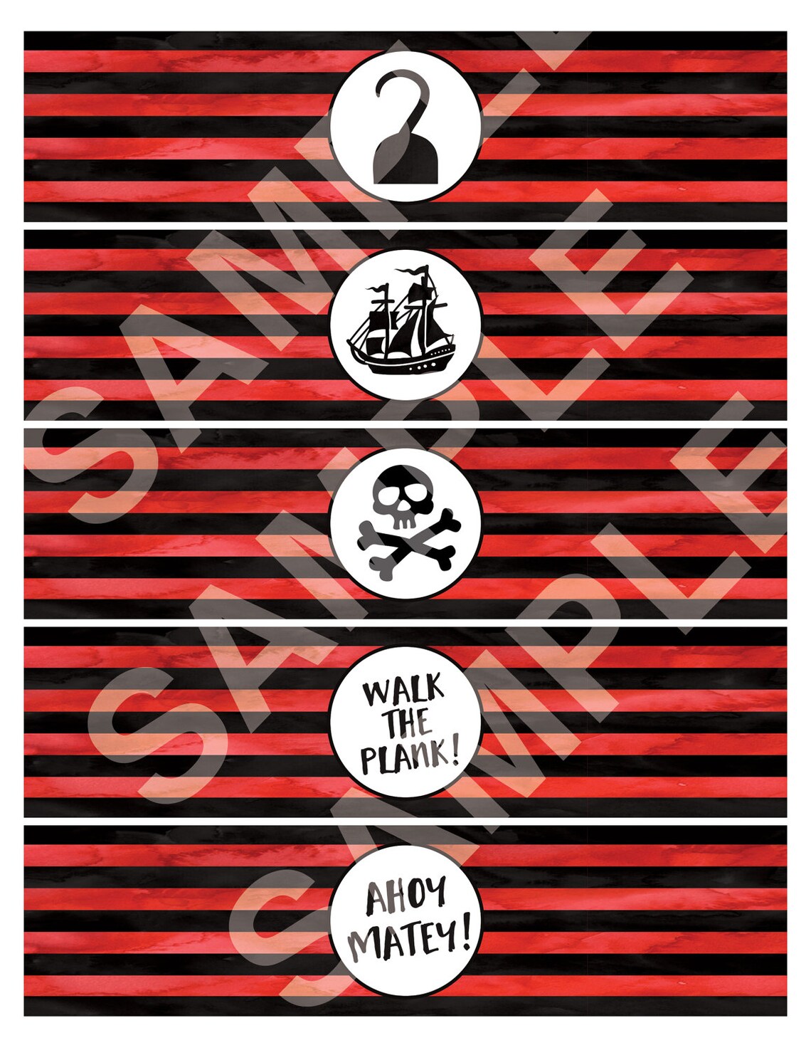 Printable Pirate Water Bottle Labels DIY Watercolor Etsy