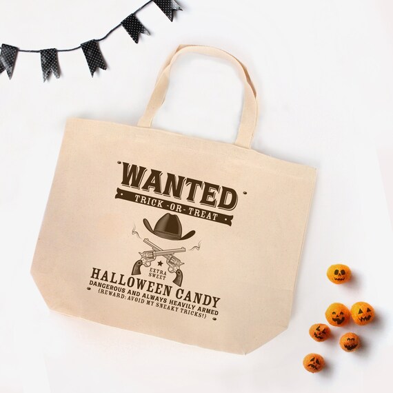 Trick or Treat Bag - Halloween - Cowboy or Cowgirl Tote Bag - Western Boy or Girl Trick or Treat Tote Il_570xn
