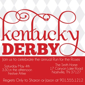 Kentucky Derby Invitation Derby Party Invitation Run for the Roses Harlequin Invitation image 2
