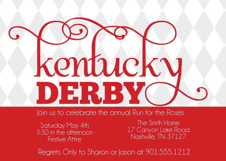 Kentucky Derby Invitation Derby Party Invitation Run for the Roses Harlequin Invitation image 2