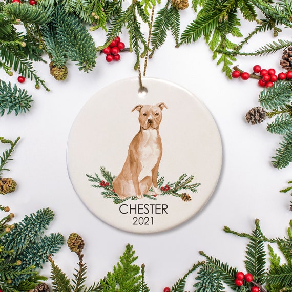 Pit bull - Fawn coloring, Personalized Christmas Ornament, Pitbull, Pet's first Christmas, Option to customize based off a photo of your dog Il_570xn
