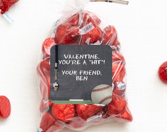 Valentine's Day Stickers -  Chalkboard BASEBALL, You're a HIT - 12 per sheet or print at home digital file