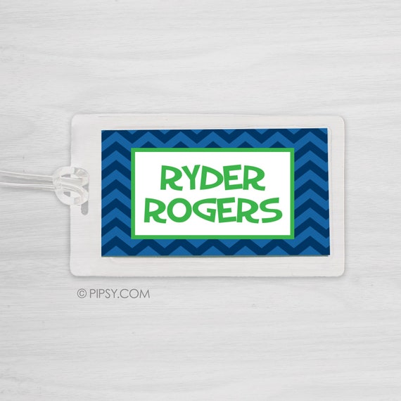 Personalized Kid Bag Tag Luggage Tag, Chevron Zig Zag, Pick your own colors, laminated Il_570xn