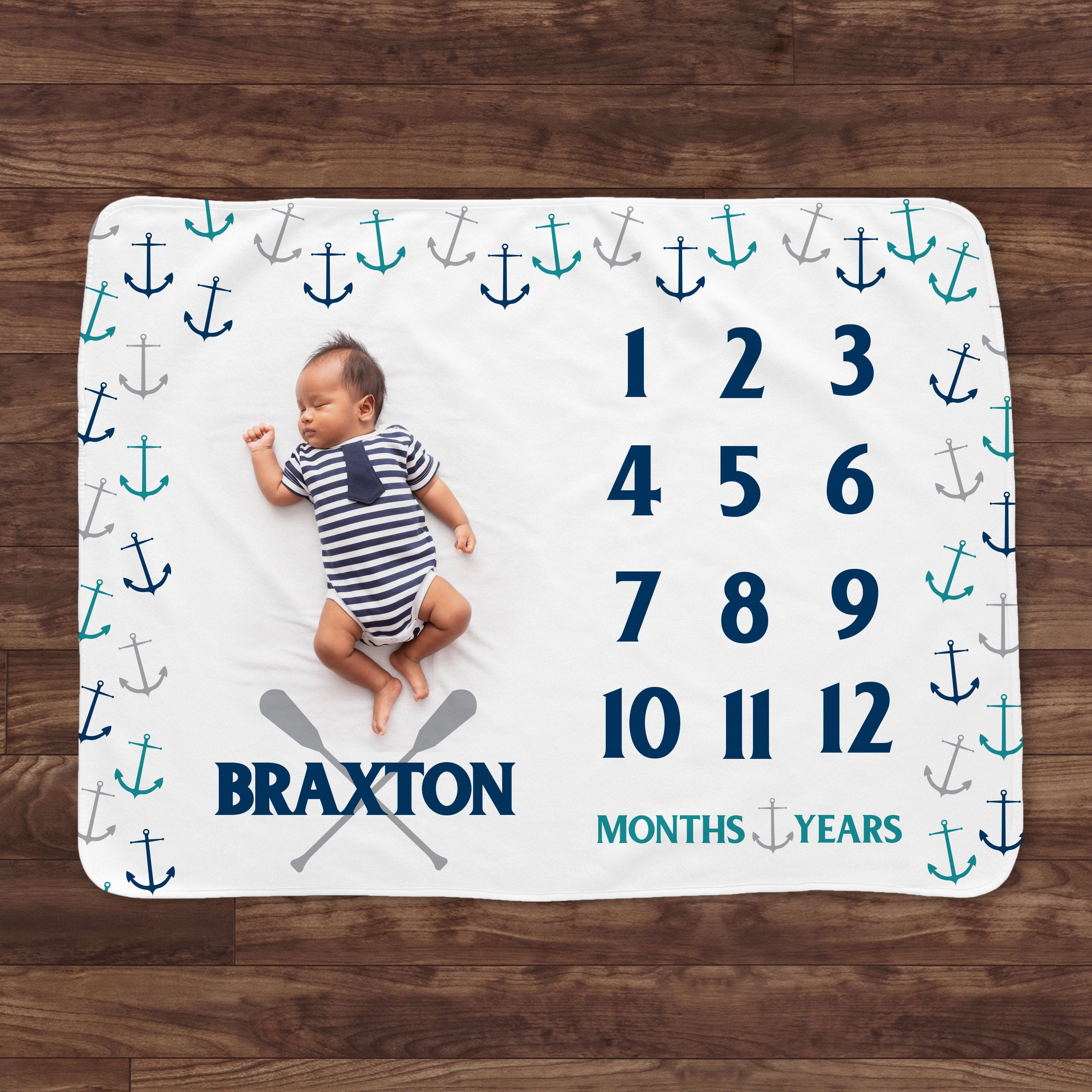 Baby Month Milestone Blanket Scatter Anchors Nautical Personalized