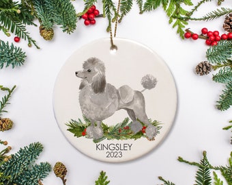 Poodle Christmas Ornament, Personalized with your dog's name, Ceramic