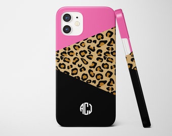 iPhone Personalized Case, Cheetah Leopard Print, Color Block with Monogram *choose any color scheme* iPhone 15, 14, 13 Pro, 13 pro Max