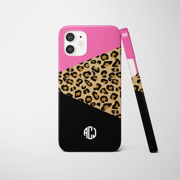 iPhone Personalized Case, Cheetah Leopard Print, Color Block with Monogram *choose any color scheme* iPhone 15, 14, 13 Pro, 13 pro Max