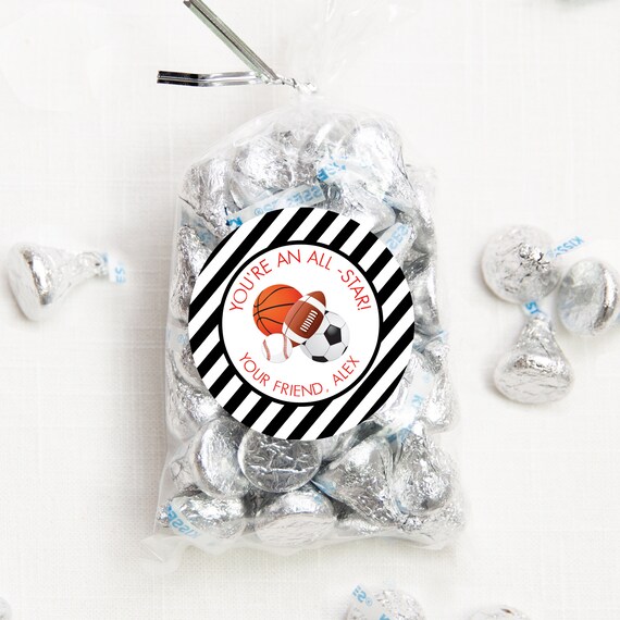 Valentine's Day Stickers - All-Star sports - Football, basketball, baseball, soccer - 12 per sheet or print at home digital file Il_570xn