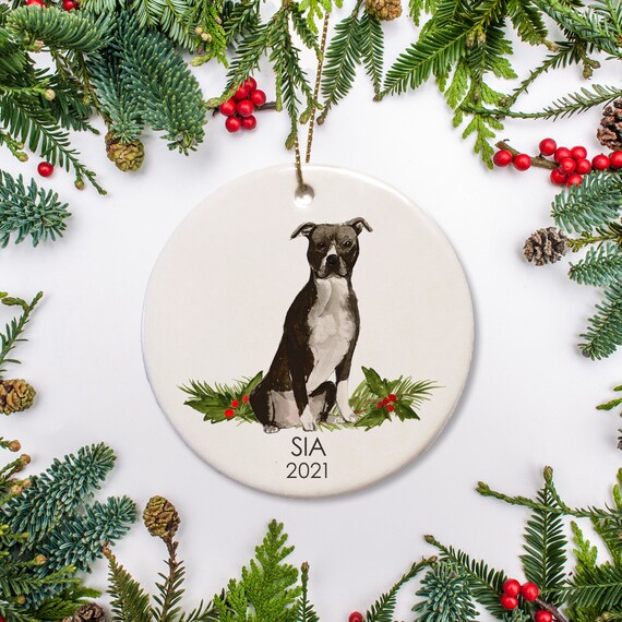 Pit Bull - Black and White Ornament Personalized Dog Ornament, Pitbull Christmas Gift for Dog Lovers Pet's first Christmas Family Dog Il_570xn