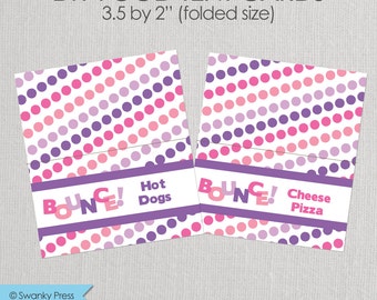 Jump and Bounce Party Food Tent Label - Plum, Purple, and pink - Printable DIY with fully editable text