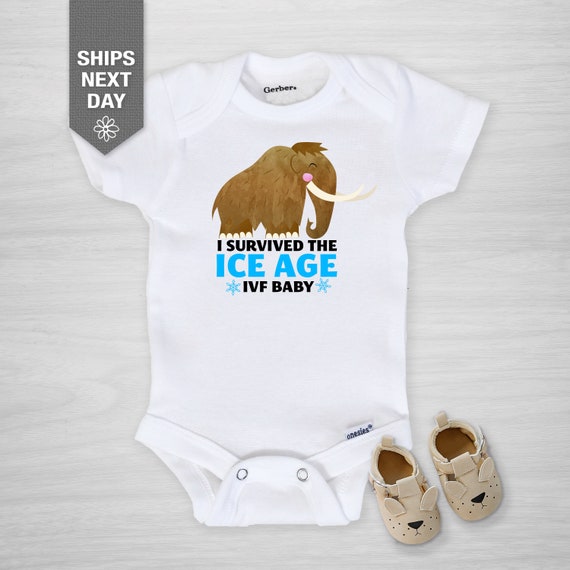 IVF Onesie®, "I survived the ice age", Wooly Mammoth, DinosaurChoose your colors, Gerber Onesie®, IVF, rainbow baby, fertility Il_570xn