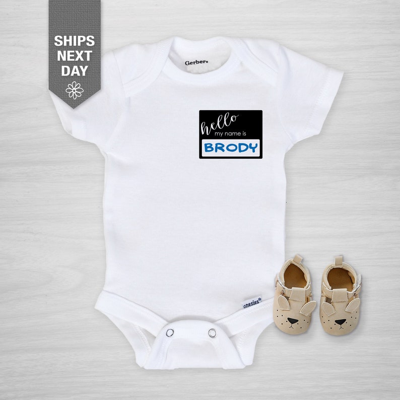 Hello My Name is Onesie® Name Tag Personalized Baby Onesie® Etsy