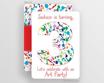 Art Party Invitation, Boy Birthday Party Invitation, paint splatter design